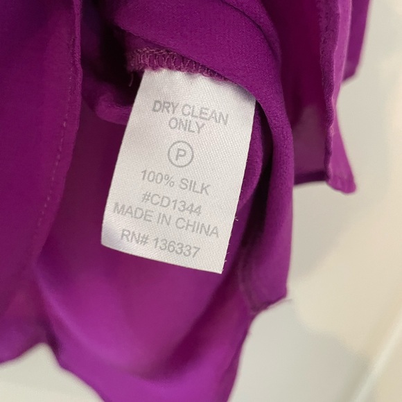 100% Silk Purple Blouse with Winged Sleeves - Picture 7 of 7